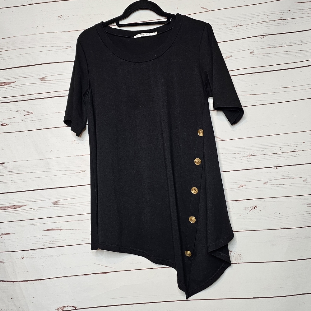 Meaveor Black Asymmetrical Button Tunic